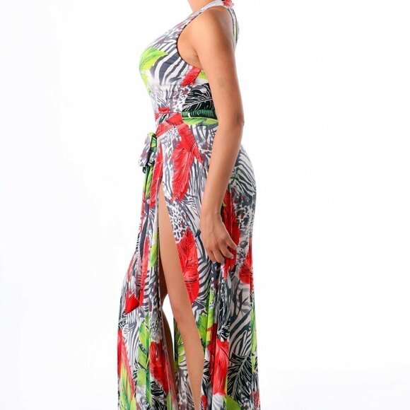 SEXY Wrap Style V neck Belted Sleeveless Maxi - Picture 2 of 6